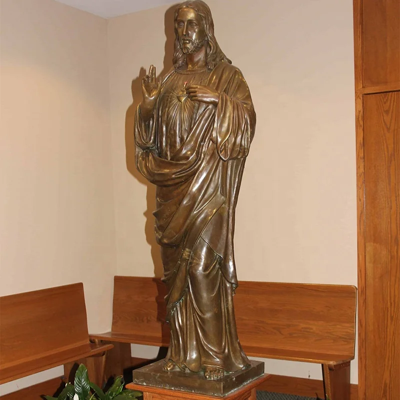 Devotion Church Stock Religious Big Size  Crucifix Family Statues Cross Bronze Cathlic Sacred Heart of Jesus Statue for Sale