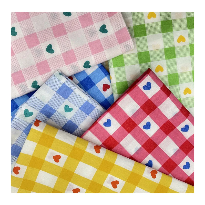 100%cotton printed cotton fabric checkerboard plaid love print fabric Checkerboard Heart Fabric for dress