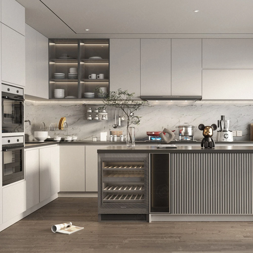 Modern Hotel-Grade Solid Wood Kitchen Cabinets Wall Mounted Set with Cheap Kitchen Sink for Home or Commercial Use Stylish