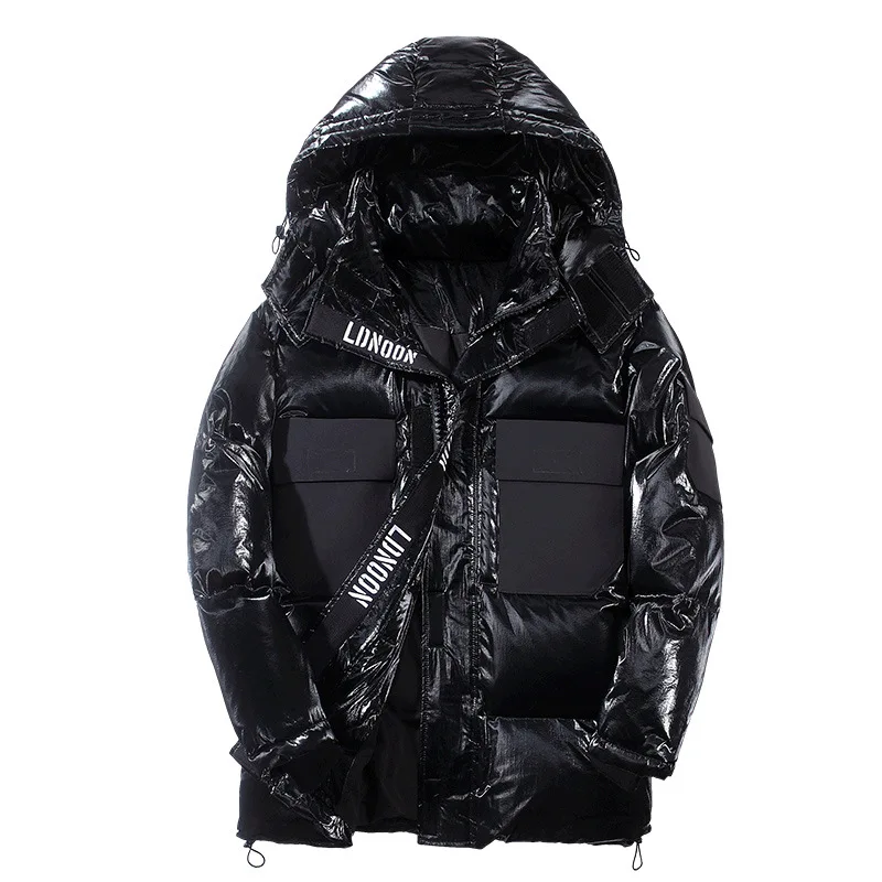 
OEM Custom Padded Bubble Coat Puffer Duck Down Jacket Hooded Shiny Mens Winter Jacket 