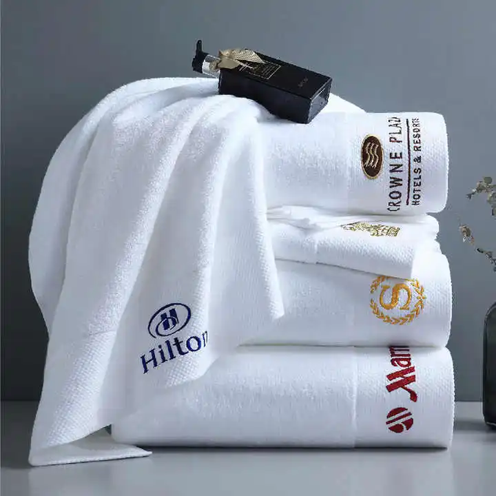 Customized Embroidered Logo White Spa 100% Cotton Terry Luxury Bath Towel Sets for Hotel
