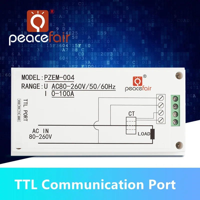 Peacefair PZEM-004 TTL порт вольтметр светодиодный интеллектуальный счетчик электроэнергии цифровая панель счетчик домашняя система мониторинга энергии