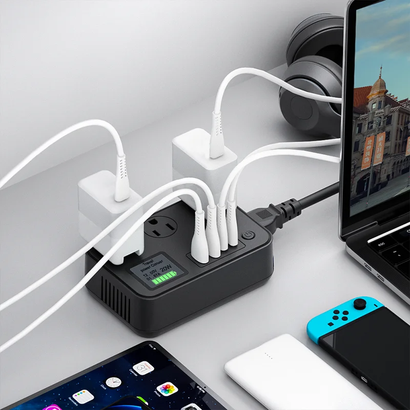 100V-220V Travel Converter 250W Travel Voltage Converter for curlers Power Plugs with 3 USB 1Type-c Charging Ports and 3 AC Plug