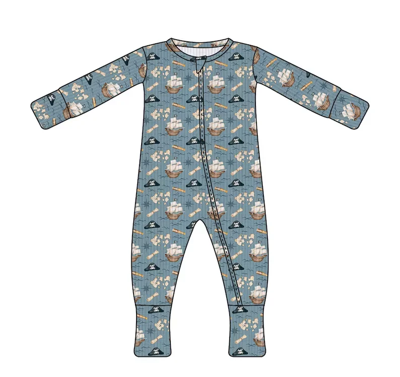 Bule winniee bear Bamboo Kids Boy Zip Romper Custom label Soft bamboo baby pajamas