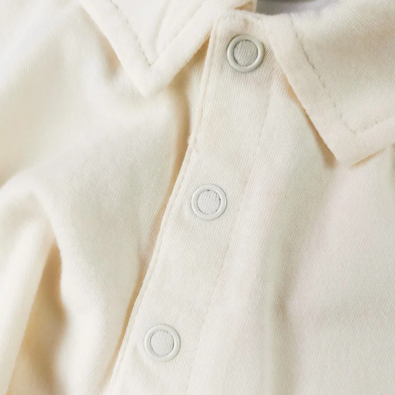 
Plain Baby Cotton Tshirt 100% Cotton Creamy-White Long Sleeve T-Shirt Turn -Down Collar Baby Girl Tops With 3 Buttons 