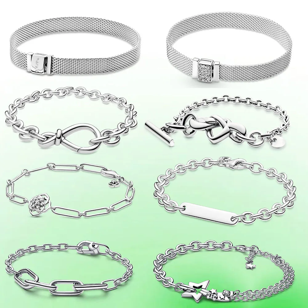 Pulsera de cadena de serpiente de Plata de Ley 925, pulsera de abalorios de corazon para pulsera de Tailandia Bileklik