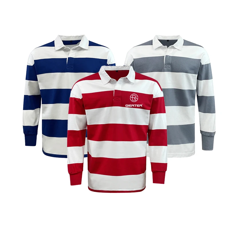 Custom Logo Cheap University Rugby Team Wear Heavy Weight Plus Size Clothing Long Sleeve Polo Rugby Shirt Football Jersey