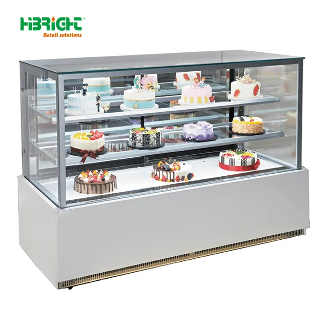 Attractive Various Styles Free-Standing Units Stainless Flat Coglass Front Bakery Cakes Display Refrigerator