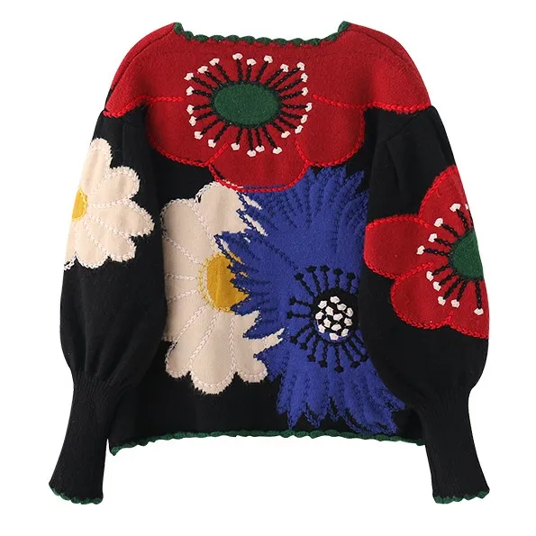 High Quality Sweaters Wool Blends Knitted Button Sweater Cardigan Logo Custom Jacquard Pattern Embroidery Flower Women Cardigan