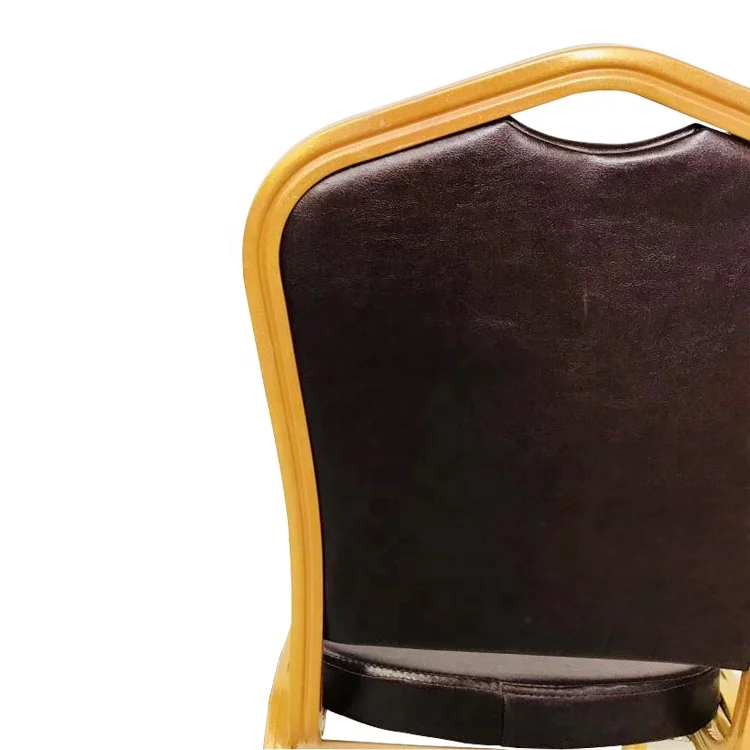 Foshan Factory Metal Banquet Chair Gold Metal Brown Seat