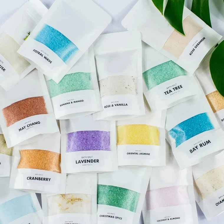 Customize Your Sea Salt Bath Packaging Bags Natural Scented Dead Sea bath Soak Salts With Flowers