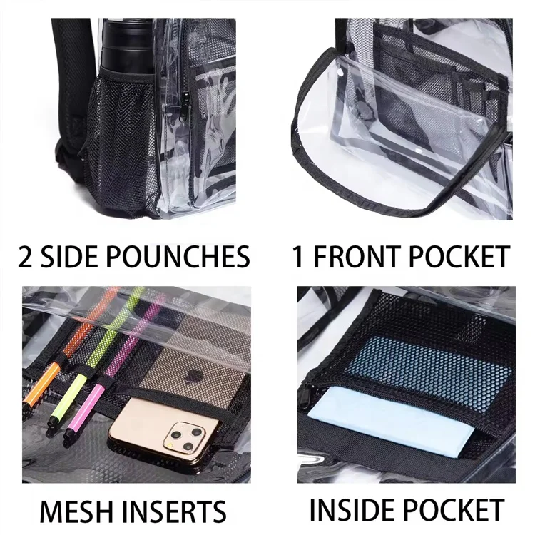 Customised School Bags Cute Pink Travel Shoulder Bagpack Transparent Pvc Clear Backpacks for Students Boys Girls