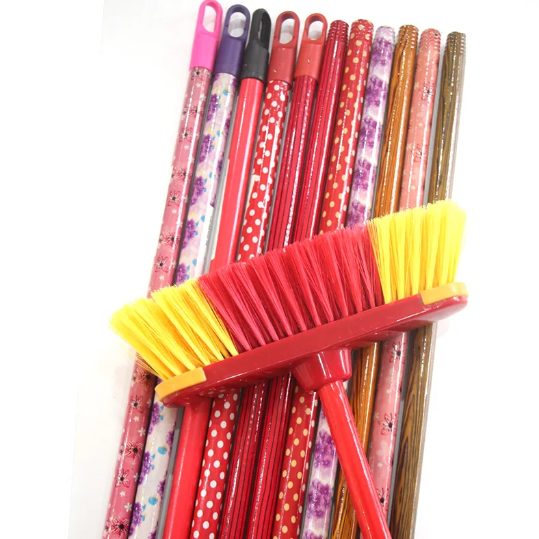 Wholesale Flowers Design PVC Coating Eucalyptus Wood Material 120cm 150cm Length Wooden Broom Handles