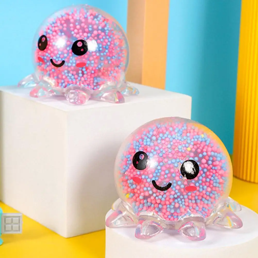 Promotional Beads Filled Light-up Small Octopus Stress Release Toy Emotion Relief Squishy Ball For Kids Fun Squeeze