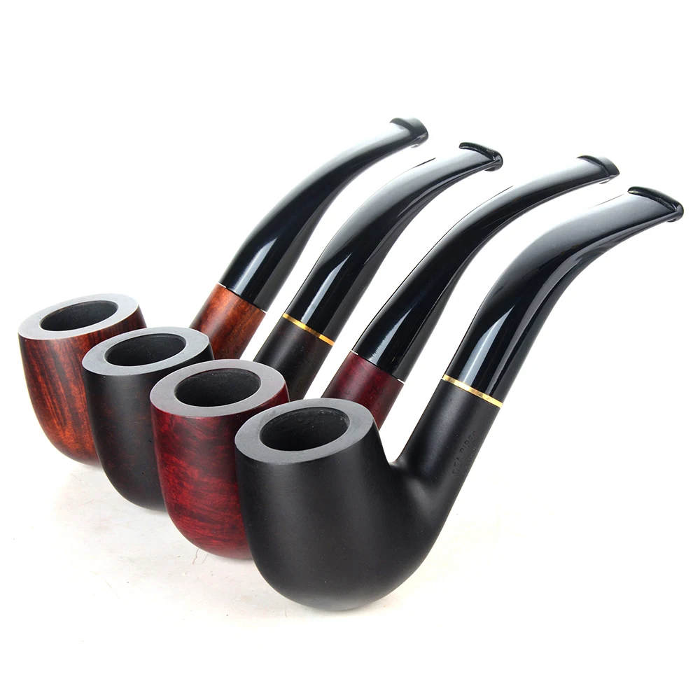 Briar pipes tobacco smoking pipe smooth finished  9mm filter bent billiard pipe shape