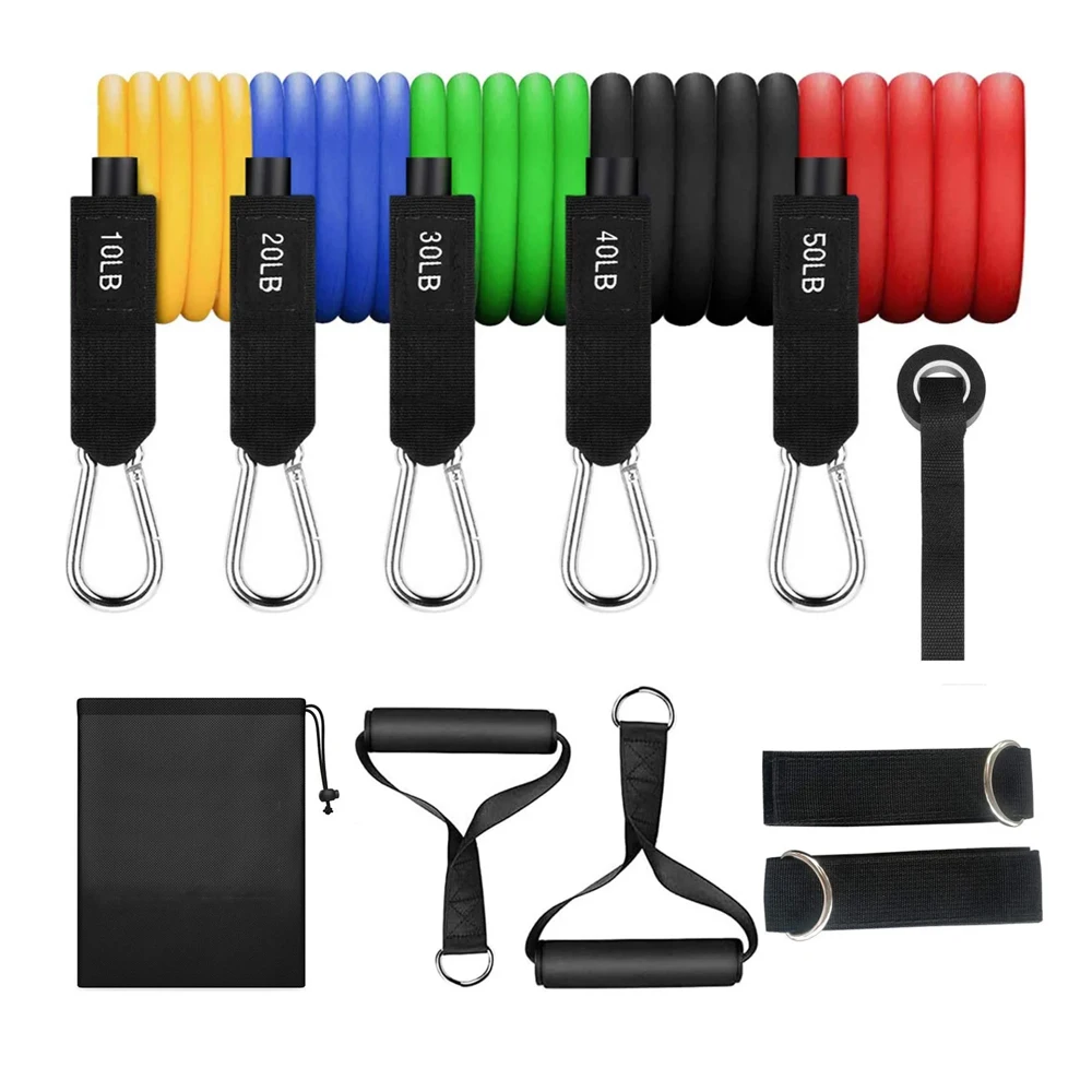 Custom Logo Latex Free Exercise Resistance Bands 11 pieces Set 100LB Fitness Training Tubes Fitness Workout Pull Up Bands