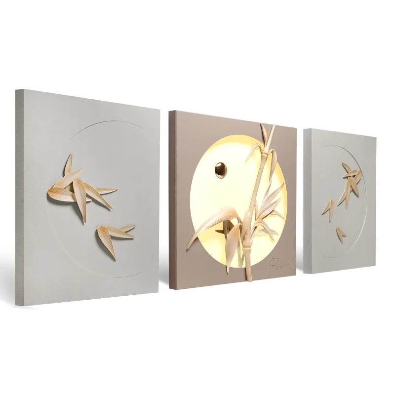 3D wall decoration with light-Using bamboo elements-European custom modern living room wall home decoration decor