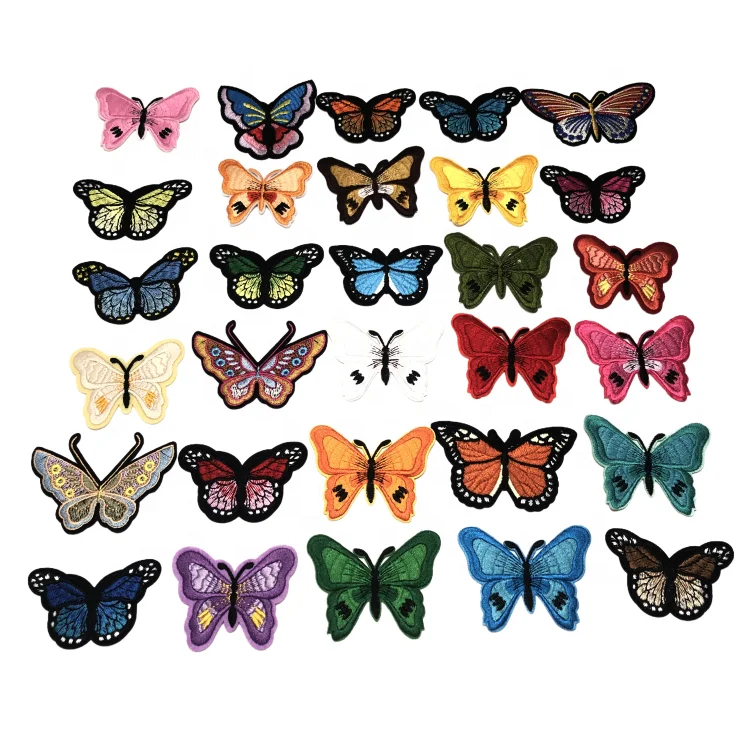 High Density Iron on Butterfly Embroidery Patch Hot Sales Custom Shape Brand Logo Sewing Flat Hat Patches for Women