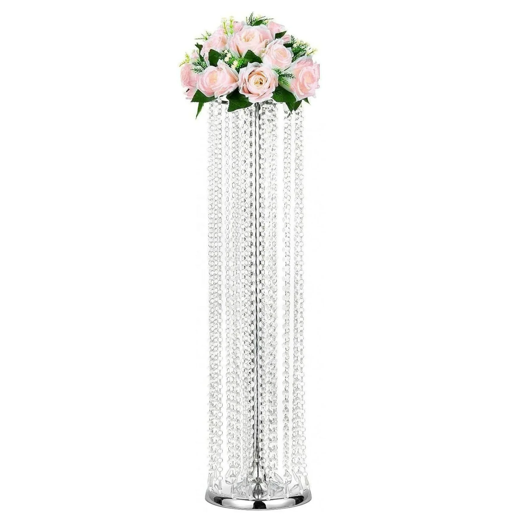 Wedding Crystal Bead Flower Stand Main Table Centerpieces Decoration Road Guide Tall Metal Gold Flower Stand