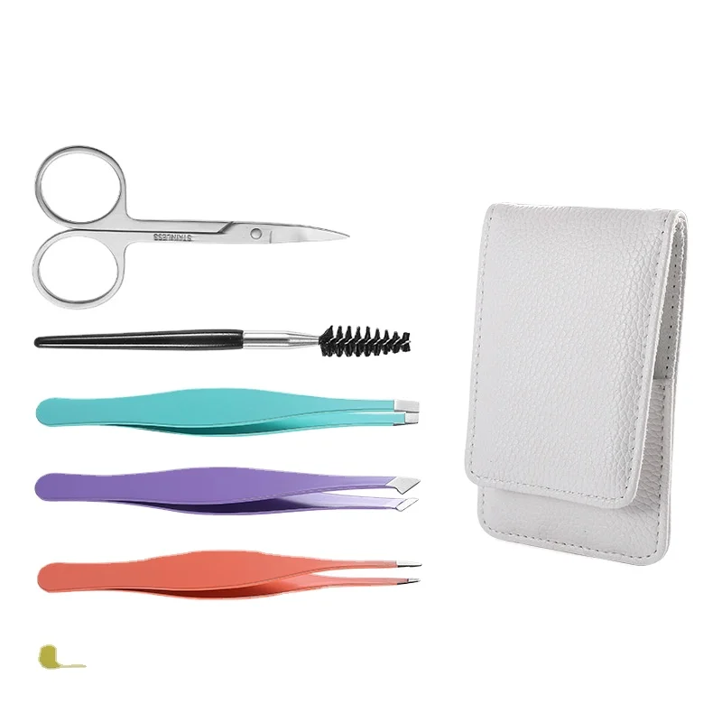 6-piece stainless steel eyebrow tweezer set for hair plucking paint plating stainless steel with cosmetic scissor
