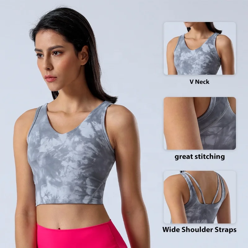 Wholesale High Elasticity Yoga Bras V-Neck Tie Dyed Wrapping Strong Beautiful Back Running Sports Bra