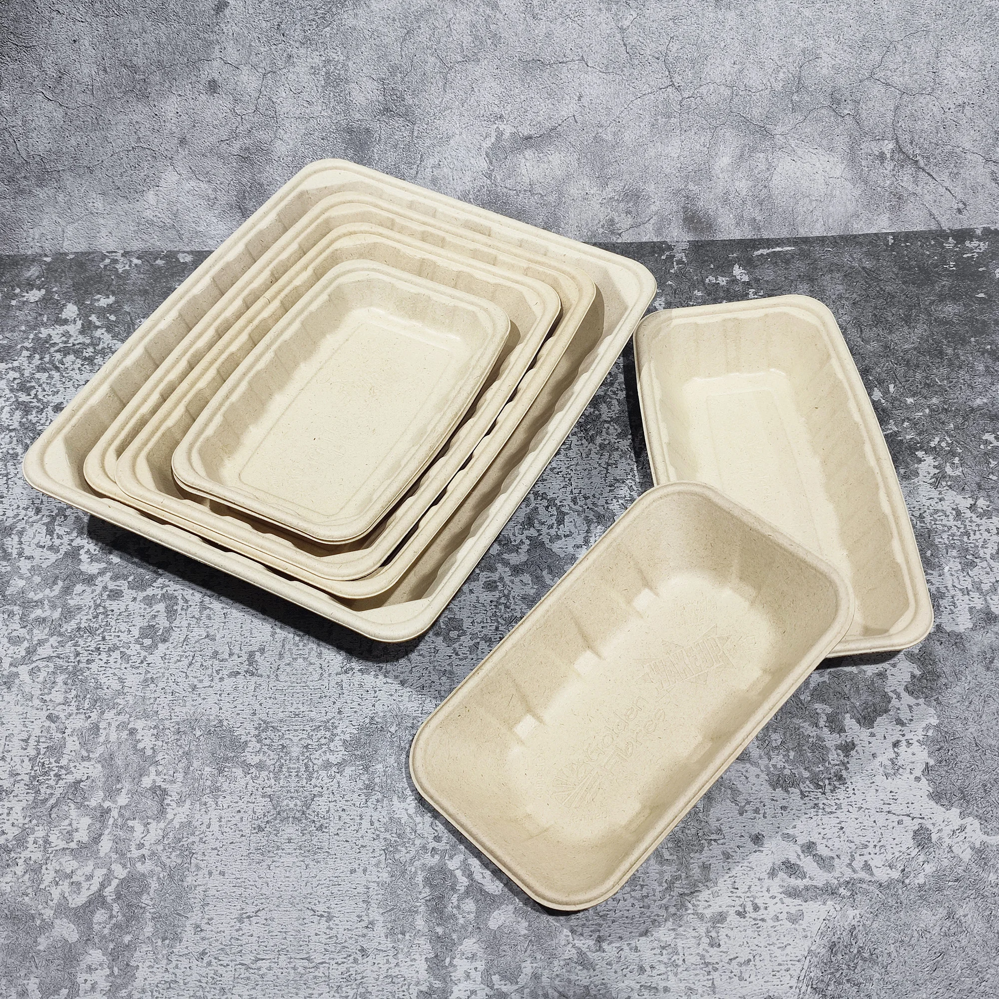 AT PACK Disposable Plate Tish Trays Rectangle 5-Inch Fruit Vegetable Meat Sugarcane Bagasse Food Packaging Biodegradable Parties