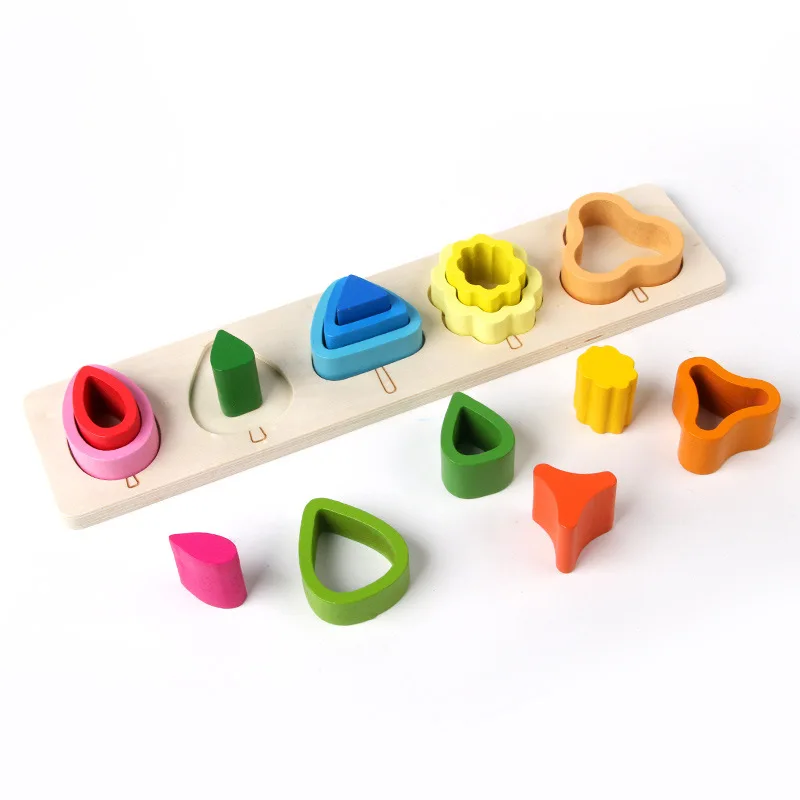 Custom Multi-style Montessori Wooden Geometric Shape Color Cognition Matching Puzzle Early Educational Learning Toy for Children