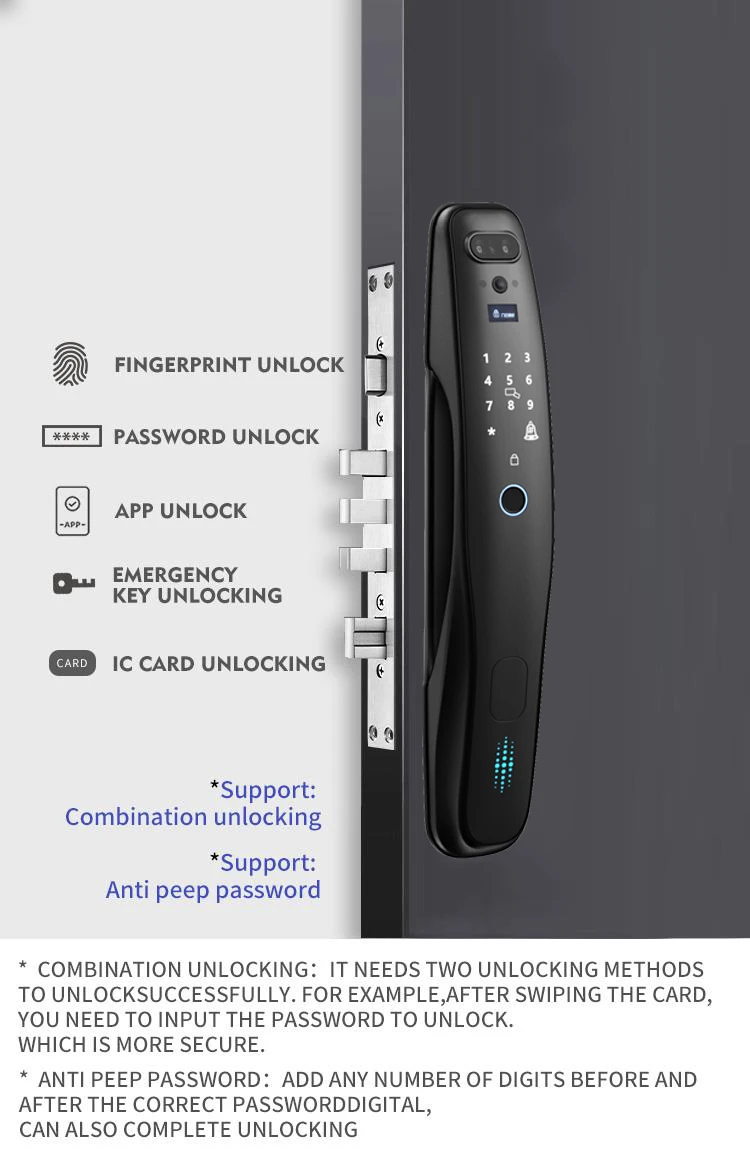 Fingerprint 3d face recognition real time intercom digital wifi tuya door lock digital lock with Camera