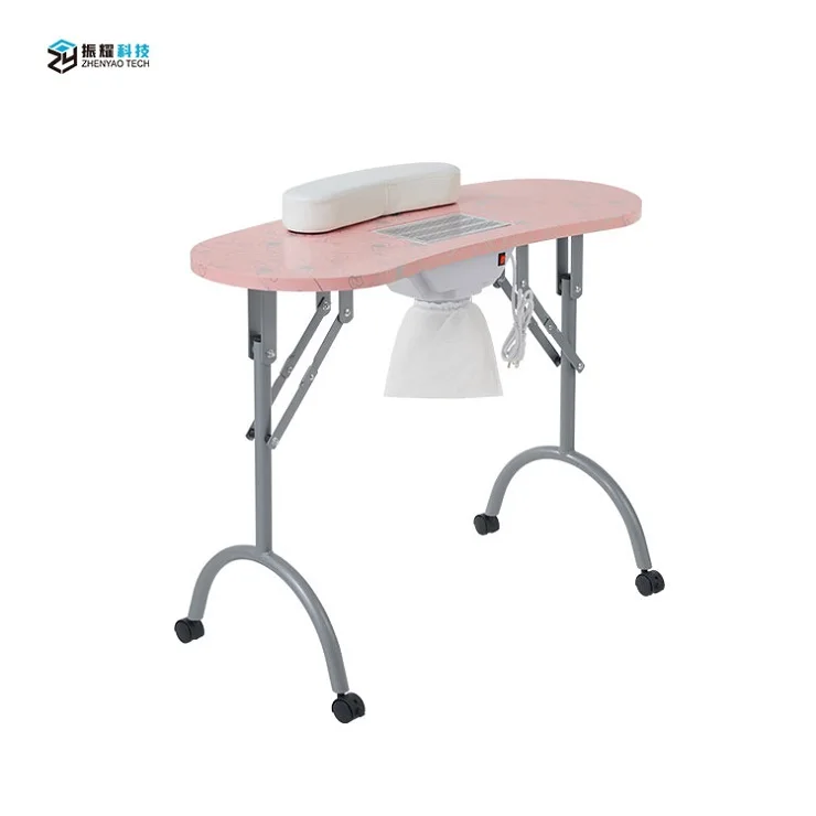 Professional Manufacturer Portable Folding Nail Table Pink Manicure Table With Iron Legs