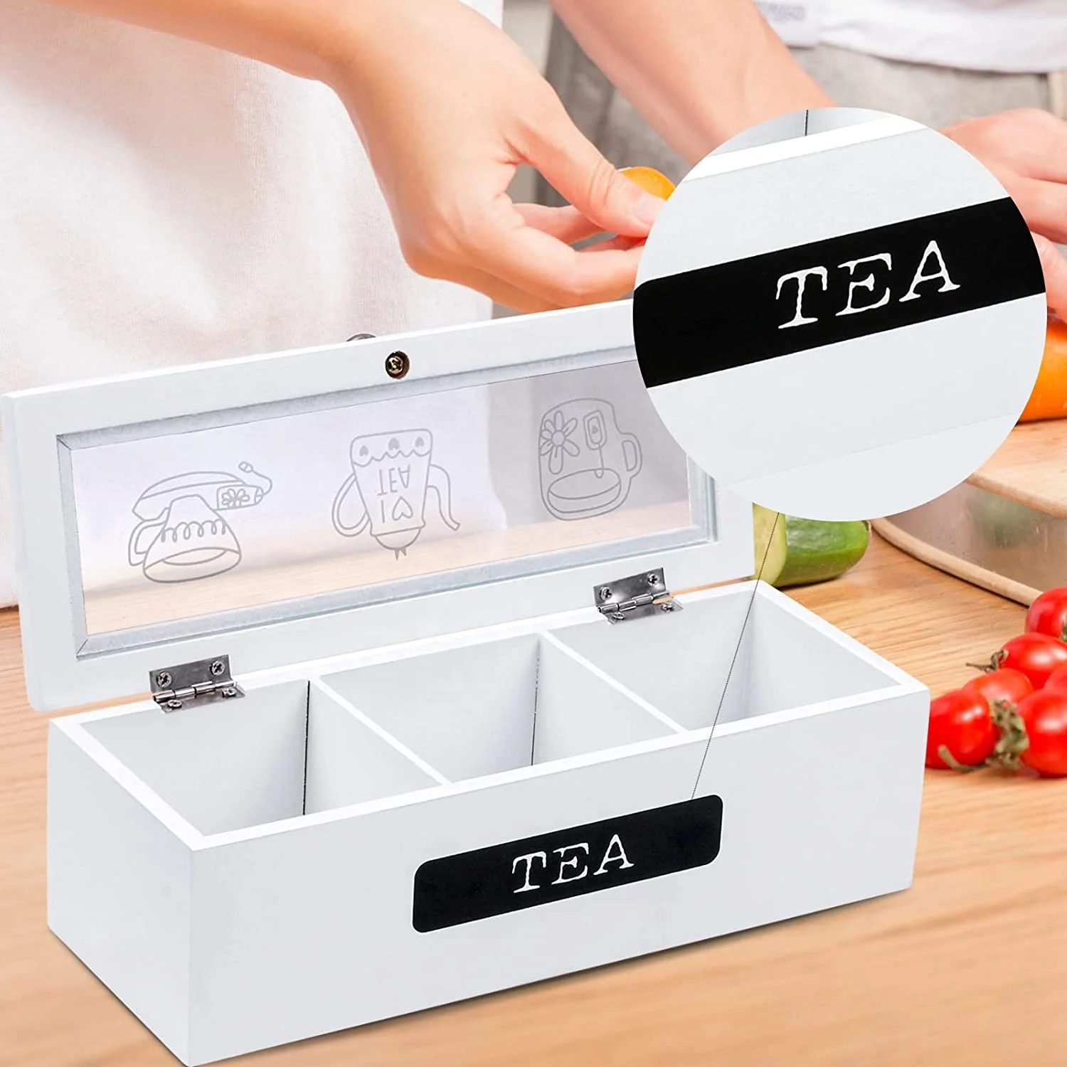Органайзер для чайных пакетиков из белого дерева с 3 отделениями коробка хранения чая органайзер и дисплей