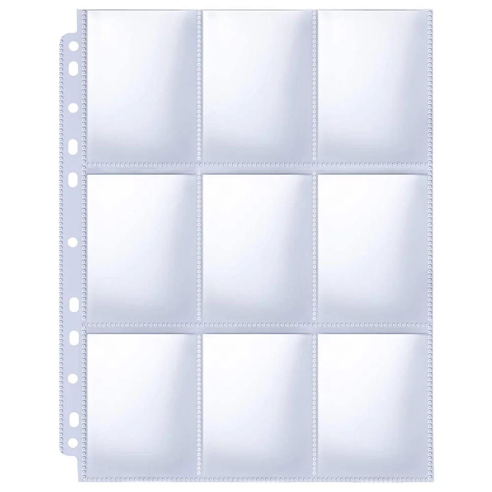 Trading Card Sleeve Pages 9 Pocket Trading Card Storage Album Pages 11 Holes Fit 3 Ring Binder