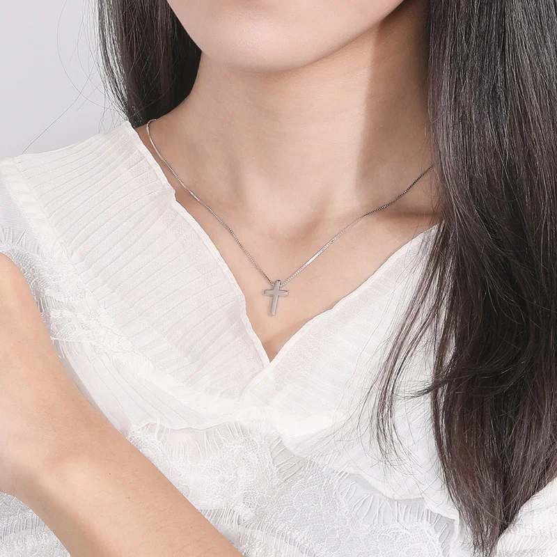 A1022 Minimalist Religious Jewellery 925 Sterling Silver Cross Pendant Necklace