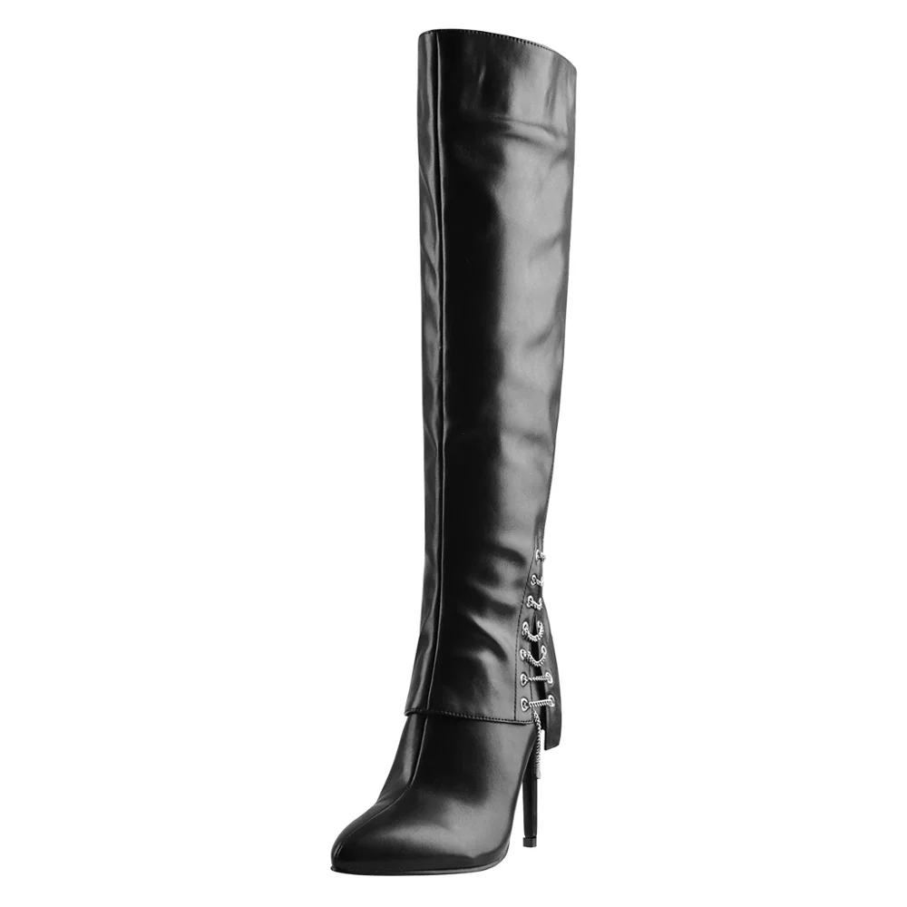 Black PU stiletto heels knee high boots of customized shoes