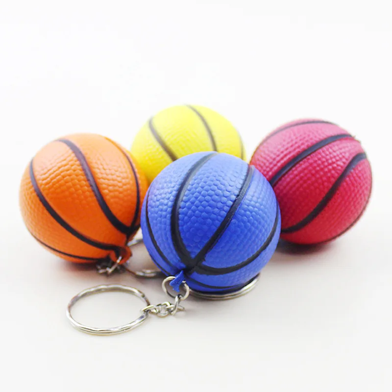 Customize Keychain PU Foam Antistress Ball Red Black Blue Basketball Stress Balls With Key Chain