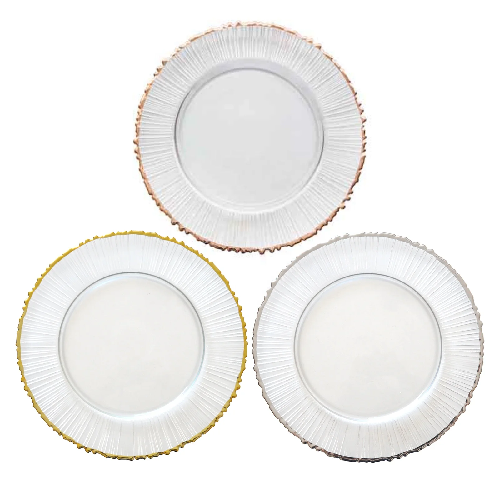 Irregular Vertical Stripe Edges Charger Plate 13 Inch Clear Transparent with Thread Edge Wedding Event Tableware for Hotel