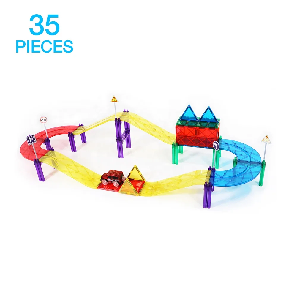 Новый творческий 35 шт. ясно автомобиль трек магнитные плитки пластиковые строительные игрушки для детей