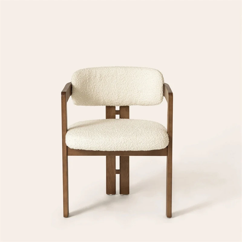 Minimalist style Dining Chair Restaurant Retro Ash Wood Simple Chair With Teddy Fabric Cushion For Home Hotel