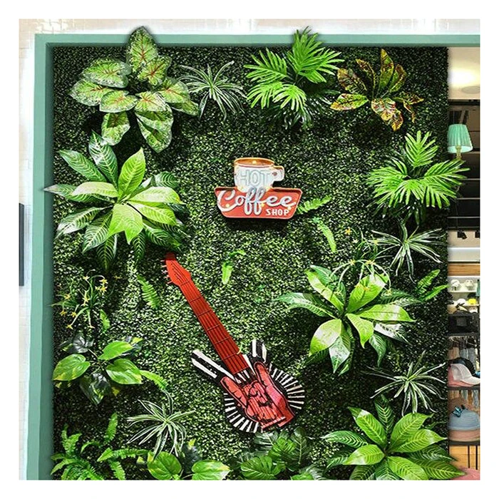 Factory Direct Sale ANTI-UV Panel Decor Outdoor Plants Decoration System Green Wall Grass Plastic Roll Plastic Leaves Pe,plastic