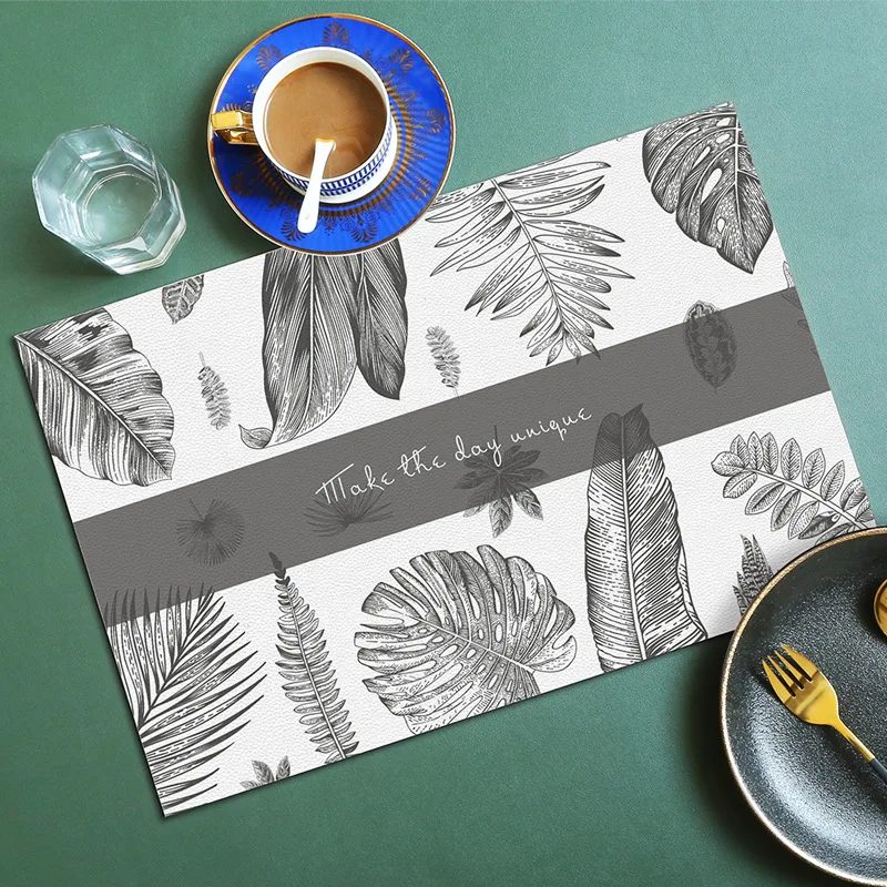 Nordic Plant PU Leather Placemat American Banquet Western Mat Household Kitchen Scrubbing Napkin Pads