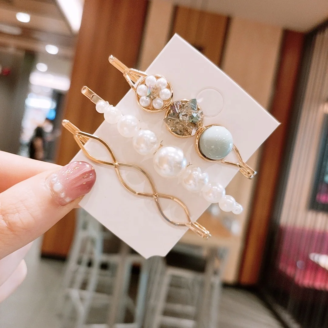 
Summer Fashion Simple Geometric Hair Accessories Multicolor Rhinestone Pearl Hair Pin For Girls 