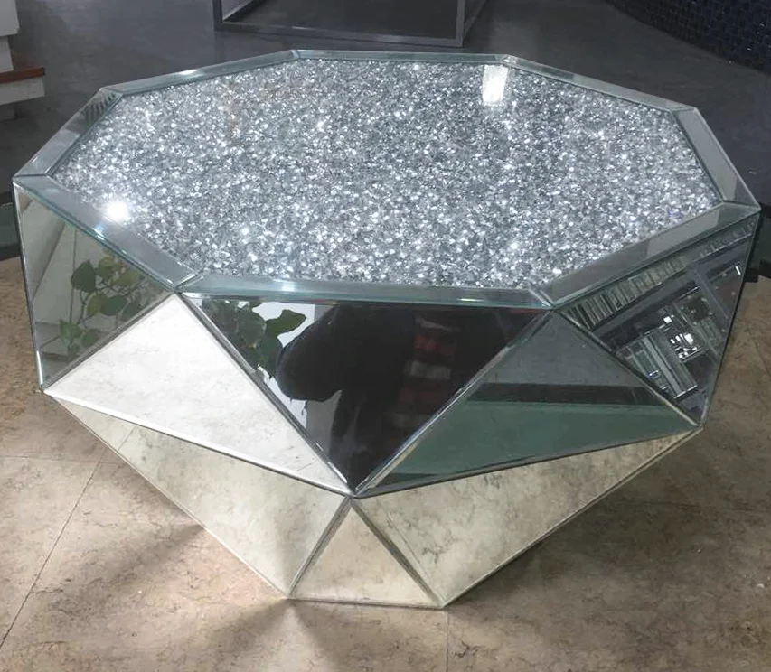 Новое поступление к требованиям заказчика; Сверкающие; Зеркало журнальный столик из измельченной бриллиантовой вставка с 4 отделениями столиков для дома отеля 