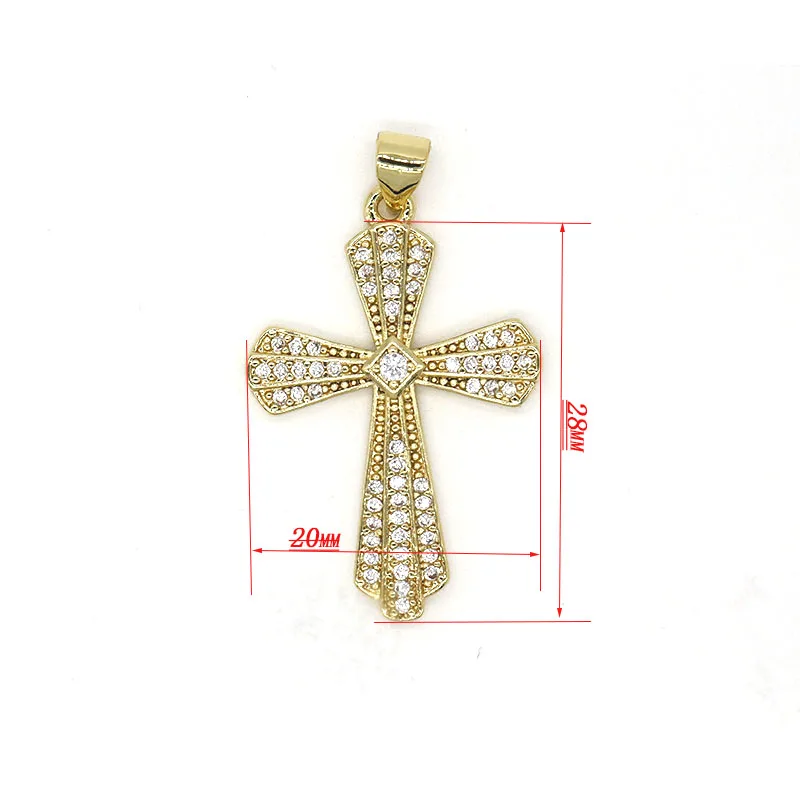 Jewelry Cross Necklace Wholesale Zirconia Brass Gold Plated Zircon Jesus Religious Cross Pendant Necklace