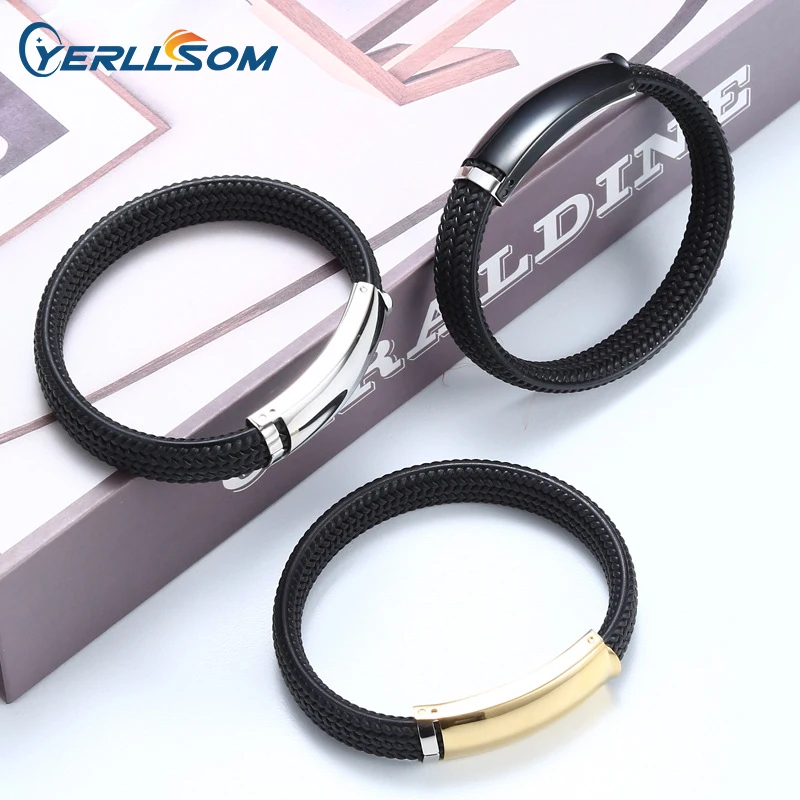 Fashion Titanium Stainless Steel Rope Silicone Bracelet Bangle Trendy Plated Jewelry for Man Gift