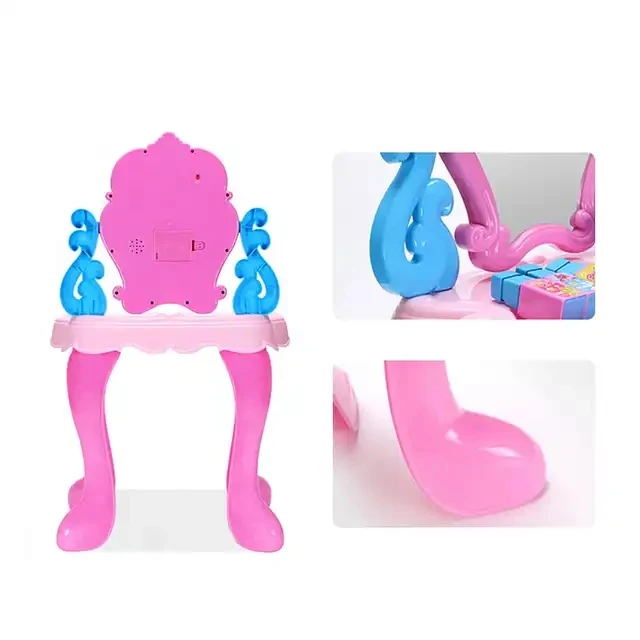 Toys Girl Dresser Mirror-Pink Dressing Table Music Dresser With Mirror And Lights