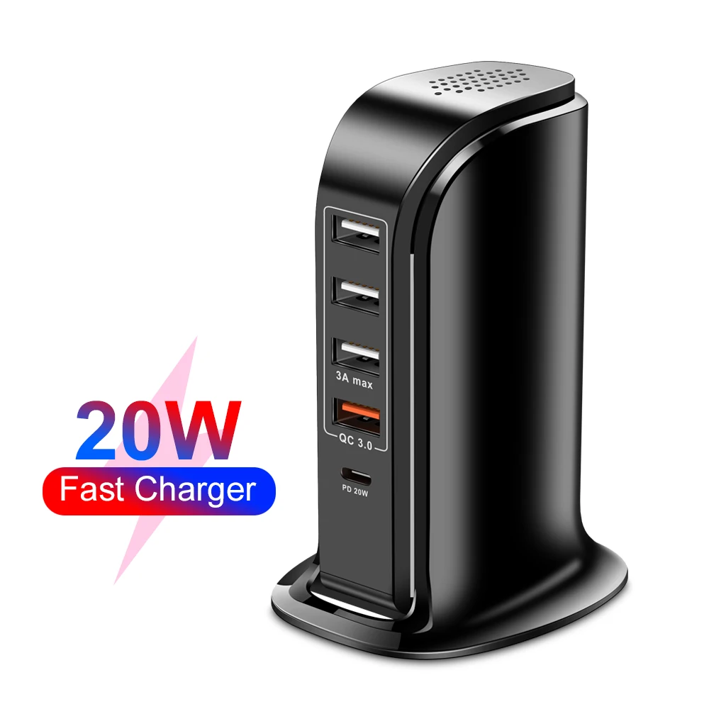 20W USB Wall Charger Universal 5 Port Multi USB AC Adapter 5V 3A Travel Charger for iPhone 20W USB C PD Charger Phone Charge HUB