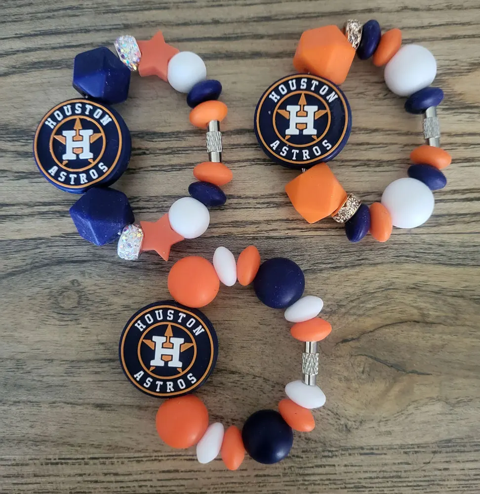 Zhehu Rangers Baseball Charm Beads Bracelets Keychain American Houston Texas Astros Silicone Beaded Keychain Wristlet