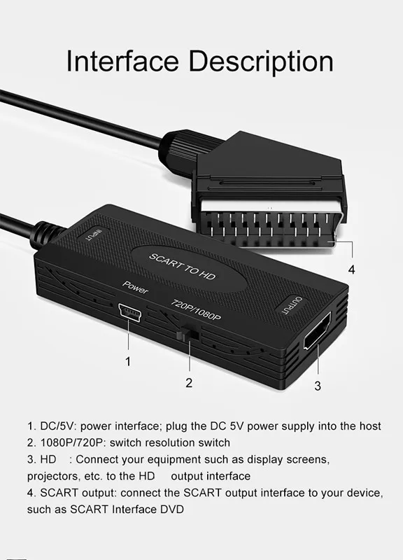 New Arrival SCART to HDTV Converter 1080P HD SCART to HDTV Audio and Video Adapter