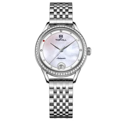 Tophill Custom OEM Luxury Diamond Stainless Steel Straps Swiss Automatic Movement Ladies Mechanical Womens Rose Gold Watches