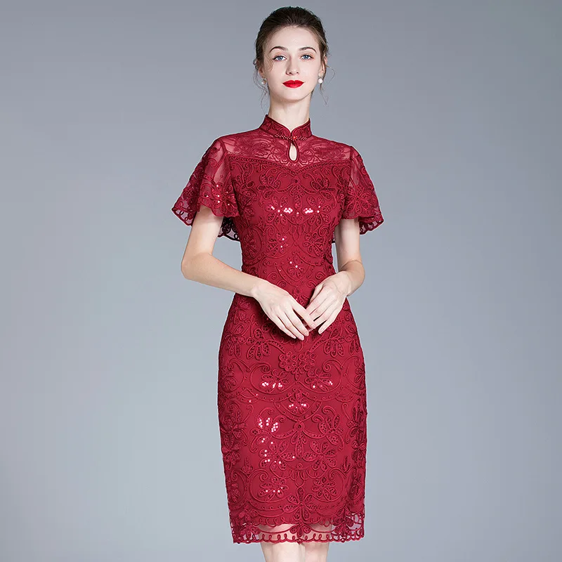 Best Quality High End Formal High Split Red Cheongsam Evening Party Dresses