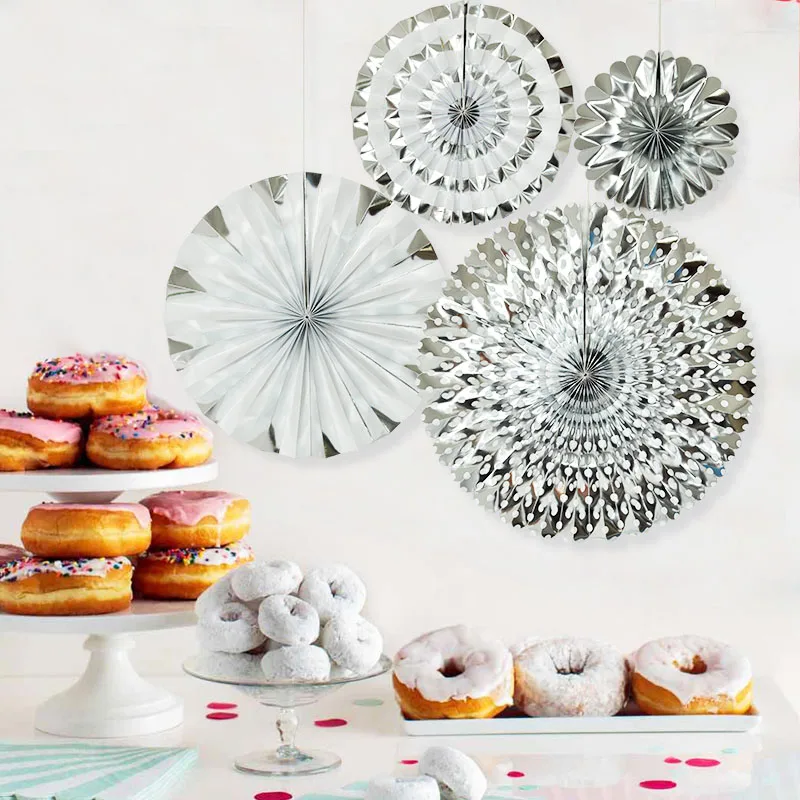 PM605007 4pcs(40/25/15cm) Solid Tissue Gold/silver Paper Fans DIY Decor Crafts For Wedding Birthday Party Flower Fan Festival